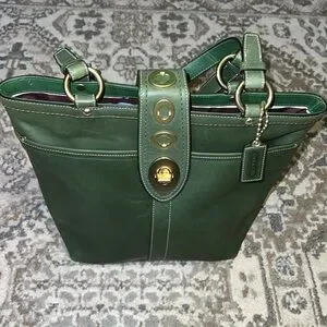 Coach | Bags | Coach Lily Legacy Turnlock Green Leather Tote